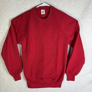 Vintage Jerzees Sweatshirt Mens Medium Red Blank Crewneck USA Made